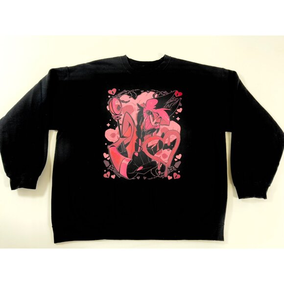 Hazbin Hotel Angel Dust Sweatshirt Black Pink Heart Graphic Cosplay Men’s L Soft - Picture 2 of 7